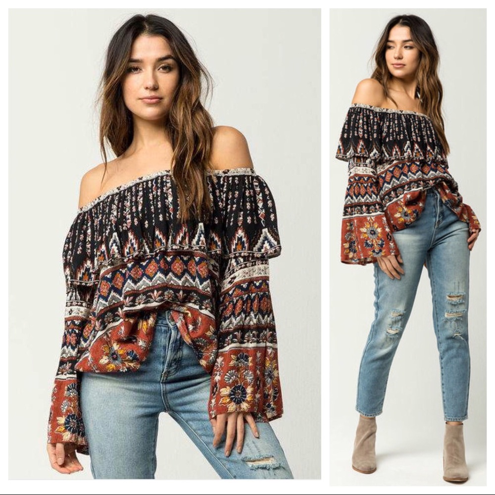 Billabong Boho Flare Sleeve Off Shoulder Top